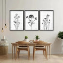 Flower Plant Wall Art Decor 24"x16" Set of 3 Black And White Botanical Painting Wood Framed For Minimalist Bedroom Office Rustic Living Room Abstract Wildflower Sign Hanging (Black) by CozyNest Decor