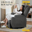 Recliner Chair, 360° Swivel Rocker Chair for Adults, Rocking Recliner Chair with Massage, Comfy Single Sofa with Side Pockets Cup Holders for Living Room, Bedroom, Nursery (Fabric, Dark Gray) by TinyTreasures Baby Boutique