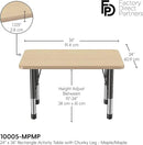 FDP Rectangle Activity School and Classroom Kids Table (24 x 36 inch), Chunky Toddler Leg, Adjustable Height 15-24 inches - Maple Top and Maple Edge by CozyNest Decor
