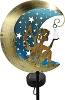 Solar Angel Moon Garden Stake Light – Outdoor Metal Yard Decoration with Crystal Pendant, Waterproof LED Light for Patio, Pathway, Lawn – Rustic Gold & Blue by GreenHaven Gardens