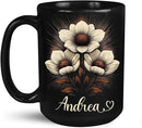 Personalized Nature Inspired Coffee Mug, Custom Name Black Cup 11oz or 15oz, Elegant Flower Ceramic Mug for Gardeners, Custom Floral Themed Coffee Cup, Gifts for Flower Lovers by CozyNest Decor