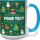 Personalized Mug for Kids - Christmas - Custom Name/Text, Ceramic Hot Chocolate/Cocoa/Coffee Cup for Boys/Girls, Holiday/Birthday Gift - 15 oz, Light Blue Handle by TinyTreasures Baby Boutique