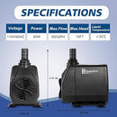 Submersible Water Pump, 800GPH 60W Ultra Quiet Fountain Pump (3000L/H), with 4 Nozzles 10ft High Lift for Aquarium, Fish Tank, Pond, Waterfall, Outdoor, Statuary, Hydroponics by GreenHaven Gardens