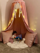 Bed Canopy with Pom Pom for Kids Crib Baby Girl Netting Cover Canopy Crib Curtain Reading Nook Hanging Tent Nursery Play Game Castle Room Decoration (Pink) by TinyTreasures Baby Boutique
