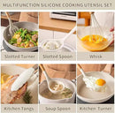 13-Piece silicone utensil set wood handle nonstick cookware safe dishwasher safe kitchen tools BPA free heat resistant (450°F/230°C) ceramic pan safe cooking gifts housewarming (White)
