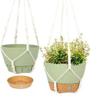 QCQHDU 2 Pack Hanging Planters for Indoor Plants, Outdoor Flower Hanging Baskets, Self Watering Pots with Drainage Holes & Removable Tray (Green, 10 inch, Macrame Hanger) by GreenHaven Gardens