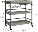 GarveeHome Bar Cart, Bar Carts for The Home, 3 Tier Serving Cart with Wheels, Home Bar & Serving Carts, Metal Rolling Cart with Wine Rack & Removable Tray for Kitchen, Dining Room, Living Room-Grey by CozyNest Decor