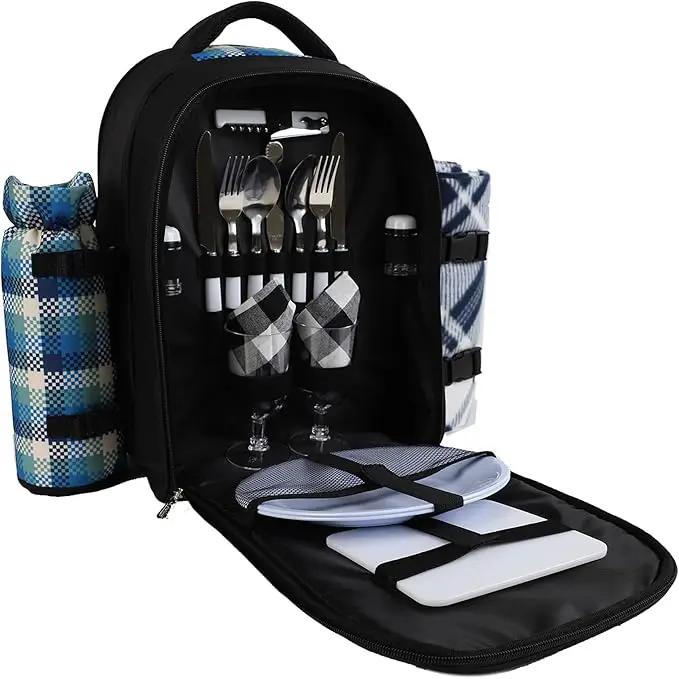 apollo walker Picnic Backpack Bag for 2 Person with Cooler Compartment, Detachable Bottle/Wine Holder, Fleece Blanket, Plates and Cutlery Set, photo 2 of 8