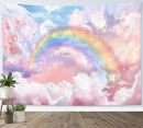 HVEST Rainbow Cloud Tapestry Wall Hanging - Rainbow and Pink Cloud With Glow Sunshine in Pastel Sky, Aesthetic Nature Landscape for Living Room Bedroom Decor, 59x51 Inches by CozyNest Decor