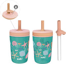 Zak Designs Shells Kelso Tumbler Set, Leak-Proof Screw-On Lid with Straw, Bundle for Kids Includes Plastic and Stainless Steel Cups with Bonus Sipper (3pc Set, Non-BPA) 15 fl.oz. by TinyTreasures Baby Boutique