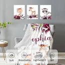 Personalized Baby Crib Bedding Set for Baby Girls, Rose Animal Pattern Custom Name 5-Pcs, Toddler Double Layer Blanket Fitted Sheets Changing Pad Cover Rug Wall Art Set by TinyTreasures Baby Boutique
