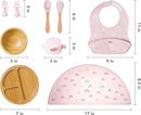 Bamboo Baby Feeding Set for Infants & Toddlers - Baby Essentials, Non-Toxic, Sustainable, Bamboo Suction Plate & Bowl, Bib, Sippy Cup w/Lid & Straw, Daily Use, Travel, Baby Shower Gifts (Pink) by TinyTreasures Baby Boutique