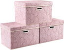 Prandom Larger Foldable Storage Boxes with Lid,Rose Pattern Fabric Decorative Storage Box,Cubes Organizers,Baskets with Handles,For Bedroom,Closet, Living Room,Pink,45x30x30cm[3-Pack] by TinyTreasures Baby Boutique