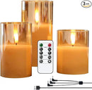 Rechargeable Candles Flickering with Remote, Rechargeable Flameless Candles with Timer, LED Candles Battery Operated with 3D Wick and Charging Cable for Valentine's Day Home Decor(Gold) by GreenHaven Gardens