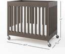 Foundations Boutique Folding Hotel Crib and Sheet Bundle - Includes Wooden Mini Crib with 3" Foam Mattress (Gray) and 6-Pack White Fitted Compact Sheets by TinyTreasures Baby Boutique