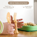 Made in USA Spoon la la Toddler Utensils Set (2 Pack) & Board Book - Spoon & Fork for Kids, Self-Standing 3D Ergonomic Cat & Dog Handles, BPA-free, Dishwasher Safe Baby Silverware (Yellow) by TinyTreasures Baby Boutique