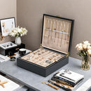 2-layer jewelry box，Jewelry Organizer with Handle，with hanging necklace hooks, detachable jewelry trays, suitable for storing a large amount of jewelry gift box (Large-Black) by TinyTreasures Baby Boutique
