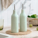 famiware Jupiter 16oz Ceramic Olive Oil Dispenser Bottle, Olive Oil and Vinegar Dispenser Bottle Set of 2 with Stainless Steel Pourers, Suitable for Storage Vinegar, Liquids, Light Green by CozyNest Decor