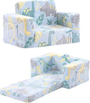 Toddler Chair Kids Couch, 2-in-1 Toddler Soft Sherpa Couch Fold Out Armchair Glow in The Dark with Removable Cover, Convertible Reading Chair Sofa for Kids, Plush Green Dinosaur by CozyNest Decor