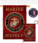 Marine Corps Burlap Garden Flag - Set with Stand Armed Forces USMC Semper Fi United State American Military Veteran Retire Official - House Banner Small Yard Gift Double-Sided Made In USA , Garden Flag 13"x 18.5" by GreenHaven Gardens