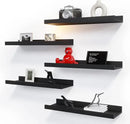 RICHER HOUSE 5 Set Floating Wall Mounted Shelves, Black Shelves for Wall Decor, Modern Picture Ledge Shelf with Lip for Storage, Nursery, Bedroom, Living Room, Bathroom - Black by CozyNest Decor
