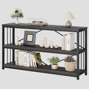 LVB Industrial Console Table, Metal and Wood Sofa Table, Rustic Entryway Table with Storage, Modern 3 Tier Shelf Long Foyer Tables Behind Couch for Home Living Room Hallway, Dark Gray Oak, 55 Inch by CozyNest Decor