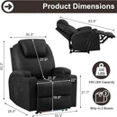 AHMED Power Recliner Chair with Vibration Massage & Heat for Adults, Faux Leather Home Theater Seating with Cup Holders/LED Lights/USB Ports/Side Pockets for Living Room, Black by CozyNest Decor