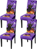 JQinHome Purple Halloween Chair Slipcover, Castle Chair Covers Set of 4, High Stretch Washable Chair Protector Cover for Dining Room, Kitchen,Home Party,Wedding Ceremony(Purple,4PC) by CozyNest Decor