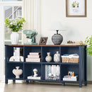 8 Cube Book Shelf, Farmhouse Wood Long Storage Organizer Bookcase, 62" Horizontal Navy Blue Console Closet Bookshelf, Hallway TV Stand for Entryway, Display Cabinet Book Case for Living Room by CozyNest Decor