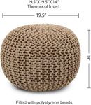 REDEARTH Round Pouf Ottoman - Hand Knitted Cable Boho Poof Home Décor Pouffe Circular Footrest for Living Room - Bedroom - Lounge - 100% Cotton (19.5"x19.5"x14") - Beige by CozyNest Decor