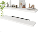 White Floating Shelves Wall Shelf 48 Inch, 8 Inch Deep Floating Shelf for Wall, Farmhouse Black Wood Shelves Invisible Bracket for Living Room, Bedroom, Kitchen, 48 x 9.3 x 1.4 Inch, Set of 2 by CozyNest Decor