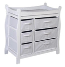 Badger Basket Sleigh Baby Changing Table with 6 Storage Drawers, Cushioned Changing Pad, Nursery Organizer, Sturdy White Wood Furniture for Infant Care by TinyTreasures Baby Boutique