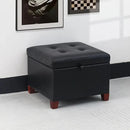 Adeco Faux Leather Storage Ottoman with Hinged Lid, 14 Inch High Black Square Cube Foot Stool with Storage, Upholstered Vanity Stool with Solid Wood Legs for Living Room, Bedroom, Dorm by CozyNest Decor