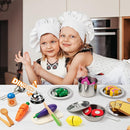 Juboury Pretend Play Kitchen Set - Toy Kitchen Accessories with Stainless Steel Cookware Pots and Pans, Plates, Cooking Utensils, Kids Chef Coat & Hat, Wooden Play Food for Kids, Girls, Boys, Toddlers by TinyTreasures Baby Boutique