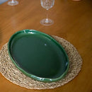 vicrays Ceramic Serving Platter Tray - Extra Large Oval 14.5 Inch Porcelain Dinner Plates Long Serving Dish Set - for Party Restaurant Food Meat Sushi Fish Turkey Platter - Green by CozyNest Decor