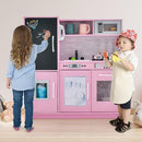 HONEY JOY Pink Kids Kitchen Playset, Wooden Little Chef Pretend Toy Kitchen Set w/Chalkboard, Telephone, Utensils, Oven, Microwave, Sink, Play Kitchen for Toddlers, Gift for Boys Girls, Pink by TinyTreasures Baby Boutique