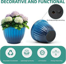 15" H Large Flower Pots, Set of 2 Plastic Planters for Outdoor Plants with Gradient Blue Finish and 3D Textures, Weather-Resistant for Porch, Garden, Patio or Indoor Use by CozyNest Decor