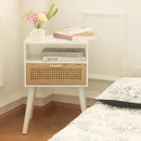 MaxSmeo Nightstand with Charging Station, Bedside Tables with Rattan Drawer, Mid Century Modern Nightstand, End Table for Living Room, Bedroom and Small Spaces, Easy Assembly (White) by CozyNest Decor