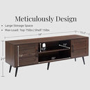 Mid Century Wooden TV Stand Entertainment Console with Open Shelving and 2 Cabinets for Televisions up to 65 Inches(Dark Walnut) by CozyNest Decor