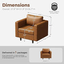 Faux Leather Single Sofa, Modern Accent Chair Brown with Storage Deep Seat Large Reading Armchair for Living Room Bedroom Office by CozyNest Decor