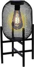 Solar Mesh Lantern Outdoor – 13.8" Tall Black Metal Patio Light with Edison Glass Bulb, Solar Powered Warm Glow LED, Waterproof IP65 for Garden, Porch, Deck, Tabletop Decor by CozyNest Decor
