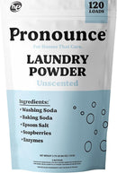 Pronounce Laundry Detergent Powder Alternative | Earth-Derived Ingredients, Eco-Friendly, Safer for Sensitive Skin, Eczema, and Babies. Stain + Smell Fighting. HE Safe (Unscented, 120 Loads) by TinyTreasures Baby Boutique