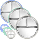 3-Pack Stainless Steel Baby Plates with Suction, BPA-Free Stainless Steel Kids Plates, 9” Divided Toddler Plate for Dishwasher Safe, Non-Slip Silicone Base, Detachable Design (Blue, Gray, Green) by TinyTreasures Baby Boutique
