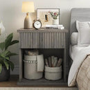Fluted Nightstand Set of 2, 22.8" Wide Nightstands with Drawer Storage Large Wood BedsideTable Night Stands for Bedroom, Grey Oak by CozyNest Decor