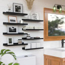 RICHER HOUSE Floating Wall Mounted Shelves, 8pc Set with Lip - Black Nursery Book Shelves for Bedroom, Bathroom, Kitchen Decor Storage by CozyNest Decor