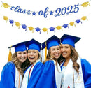 Navy-Blue Gold-White Party-Decoration Graduation Banner - 14pcs Kits Cap Garland Streamers, Royal Paper Tissue Pom Poms Flowers Fans Honeycomb,Class Of 2025 College High School Grad Decor Hugfond by CozyNest Decor