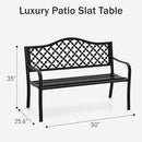 PHI VILLA 50" Outdoor Garden Patio Metal Bench for Outdoors with Plastic Backrest Armrests Sturdy Steel Frame, Black by GreenHaven Gardens
