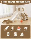 XJD 7 in 1 Toddler Slide, Kids Indoor Slide for Toddlers 1-3, New Upgrade with Golf, Basketball Hoop for Indoor Outdoor Playset,Toddler Playground (White Brown) by TinyTreasures Baby Boutique