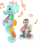 LIGHTDESIRE Baby Toys Musical Seahorse,Infant Stuffed Animal Toys with Crinkle and Rattles,Soft Sensory Toys with Textures for Tummy Time Newborn Boys Girls 0 3 6 12 Months(Blue) by TinyTreasures Baby Boutique