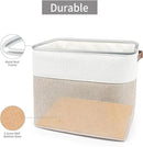 Large Fabric Storage Baskets | 50L Storage Bins, Decorative Linen Closet Baskets with Handles for Organizing, Shelf, Toys, Clothes, Home, Office, Nursery, 17x12x15Inches (Beige&White) by CozyNest Decor